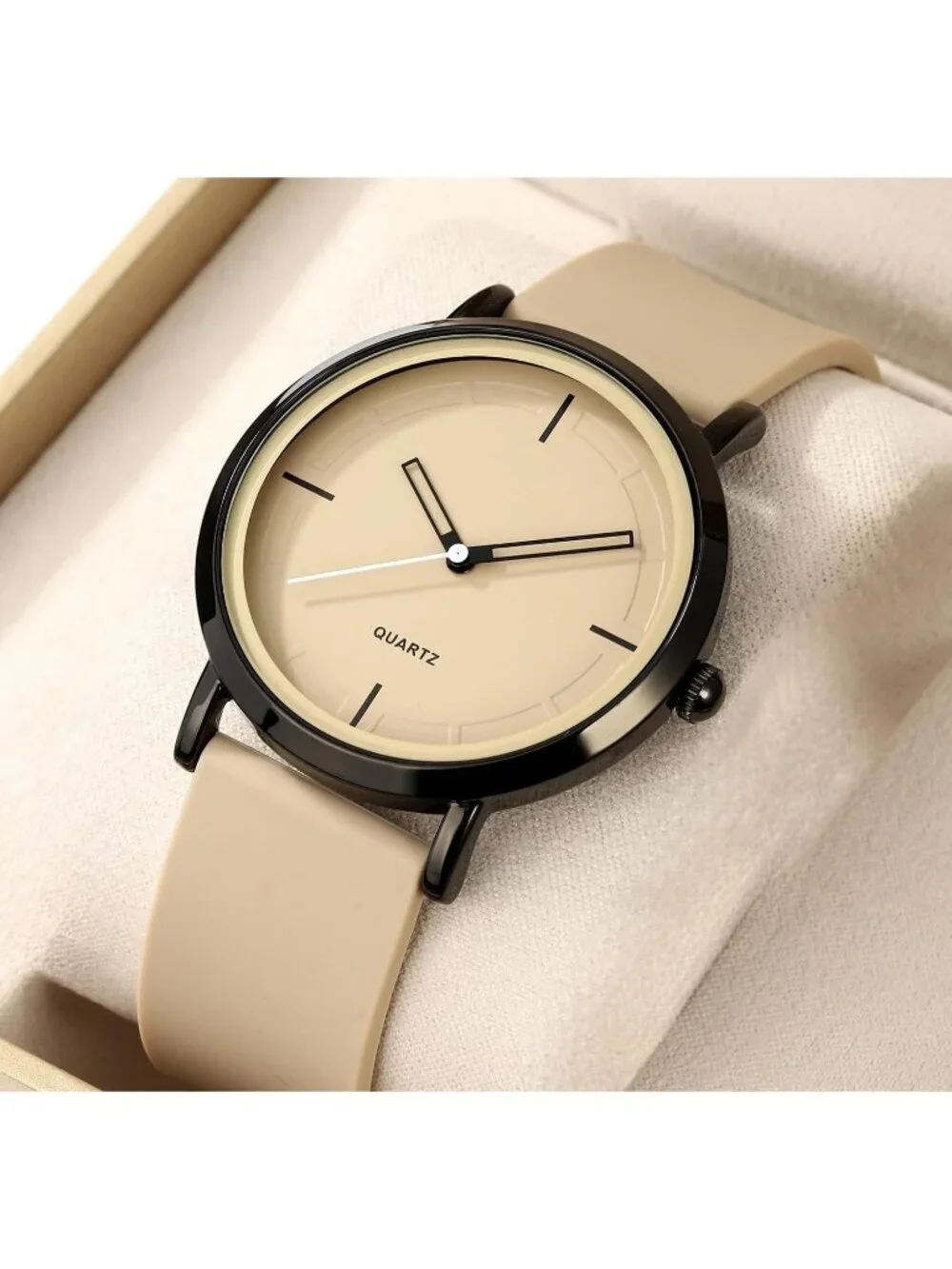 Women's Khaki Analog Quartz Simple Silicone Strap Waterproof Round Sport Watch